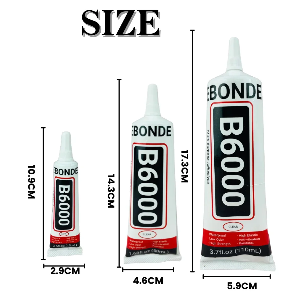 B6000 Clear Mobile Phone Battery Cover Bonding Adhesive DIY Repair Fabric Cloth Shoes Dress Glue Office Supplies 15/50/110ML