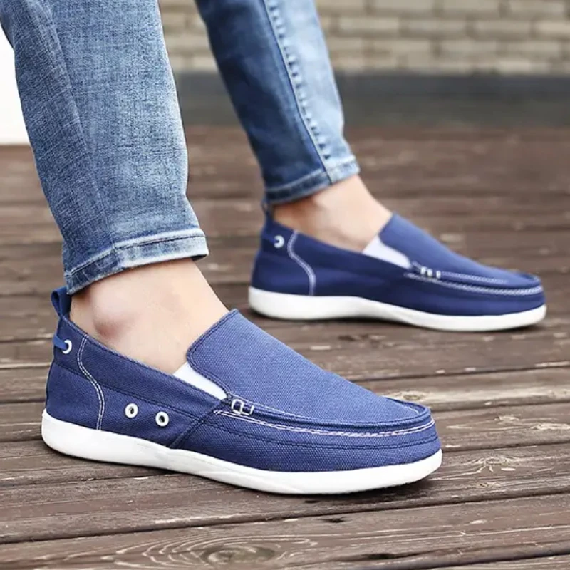 Men's Casual Canvas Shoes Anti-slip Comfortable Shallow Mouth Thick Sole Sneakers Driving Walking Loafers Zapatillas De Deporte