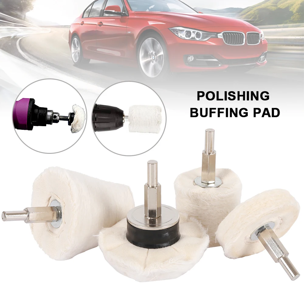 4pcs Car Polishing Cone Buffing Cloth Wheel Pad Wool Waxing Polish Buffing Pad Polisher Adapter Polishing Disc Car Cleaning Tool