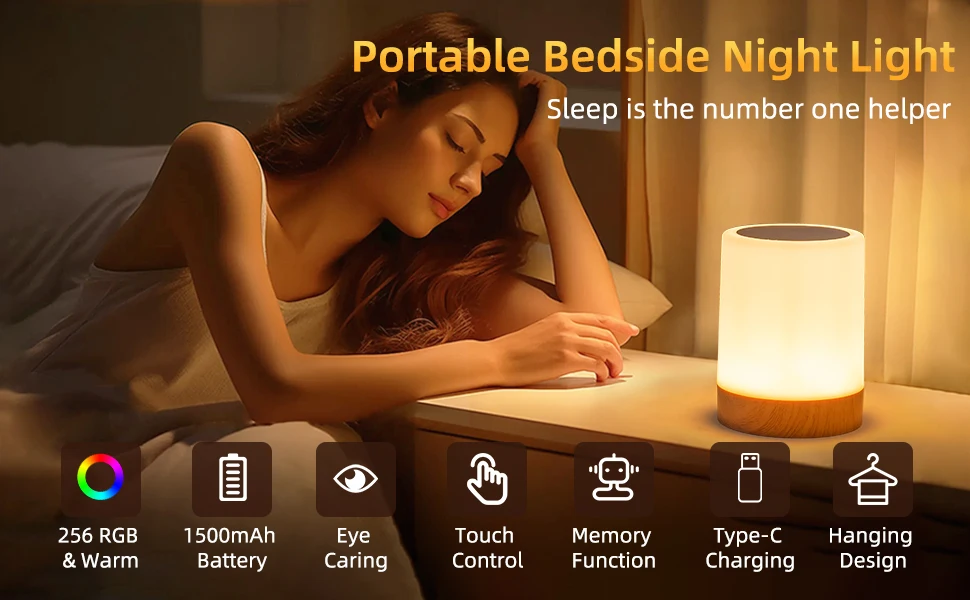 GGbingo 16 Colors Night Light Touch Bedside Table Lamp RGB USB Rechargeable Desk Lamp Bedroom Decoration Gift Dining Table Light