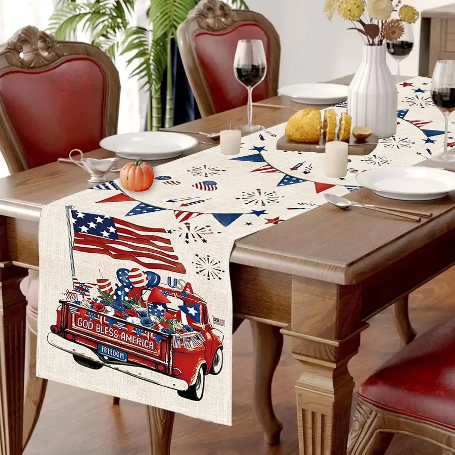 من يوليو الجدول عداء tions 13x48 Ihes أمريكا الوطنية يوم الذكرى تشغيل أمريكا العلم يوم الاستقلال داخلي في الهواء الطلق طقم المنزل #5