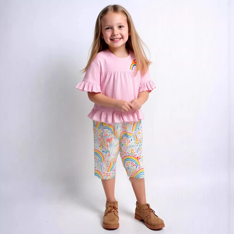 Little Maven Sets für Kinder Sommer Trainingsanzüge Kleinkind Baby Mädchen Kinderkleidung Cartoon Regenbogen Kinderkleidung Top + Hosen