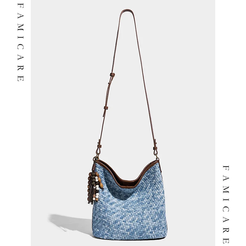 

Женская вместительная сумка-тоут, новинка 2025, тканая сумка-ведро, подмышки, ручная сумка на плечо, винтажная уникальная сумка с напуском, с цветными блоками