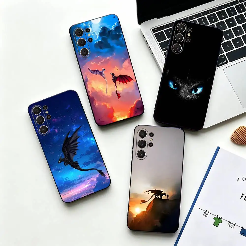 Cartoon T-Toothless Black Dragon Phone Case For Samsung S26,S24,S21,S22,Plus S23,S30,Ultra,S20,Fe,Black Soft Silicone