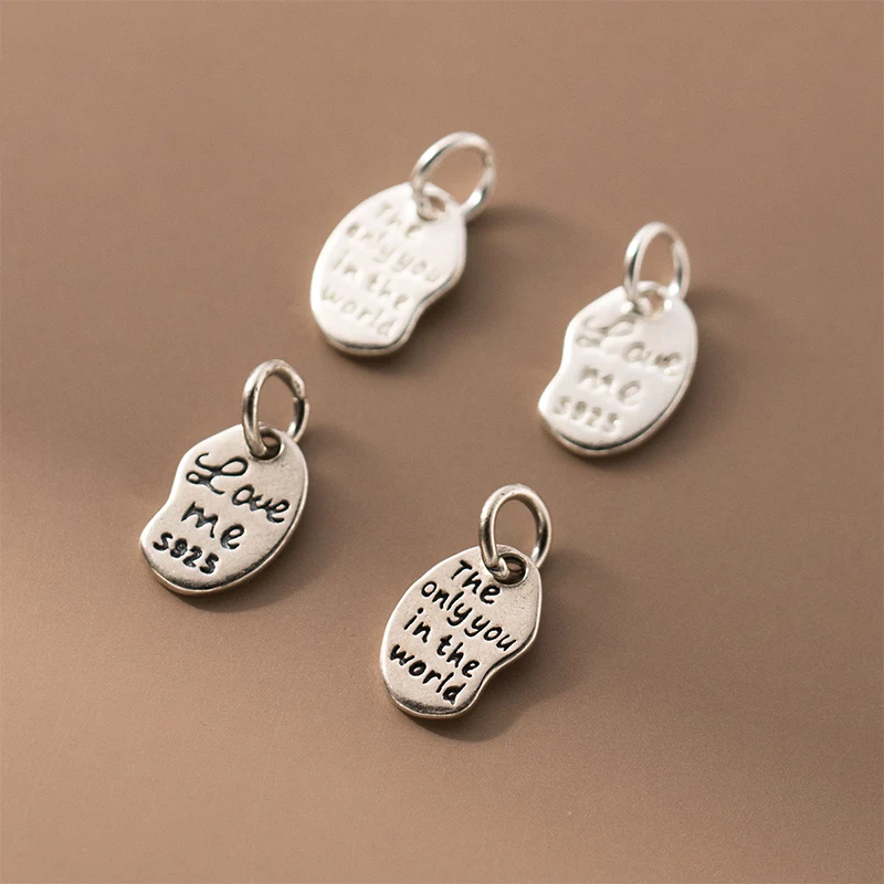 1pc 925 Sterling Silver English Letters Fashion Irregular Charms 11.5mm Romantic Bracelets Necklace Silver Pendants DIY Jewelry