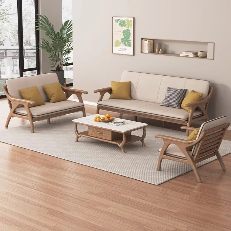 Nordic all-ash wood solid wood living room winter and summer dual-purpose sofa small apartment modern simple three-person fabric