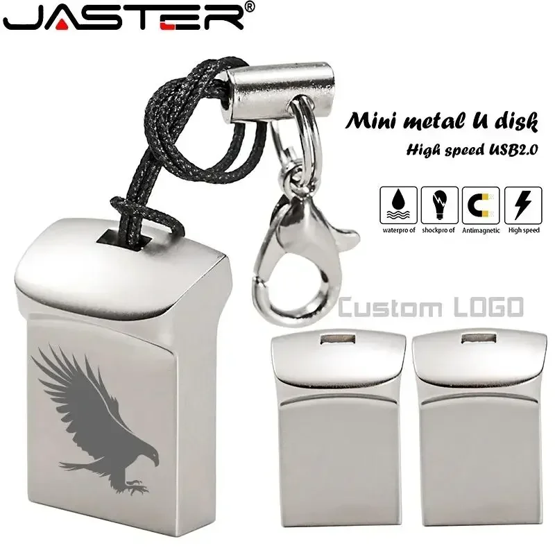 JASTER Mini Metal USB 2.0 Flash Drives Silver Business Gifts Memory Stick Pen Drive Waterproof Storage Devices 32GB 64GB U disk