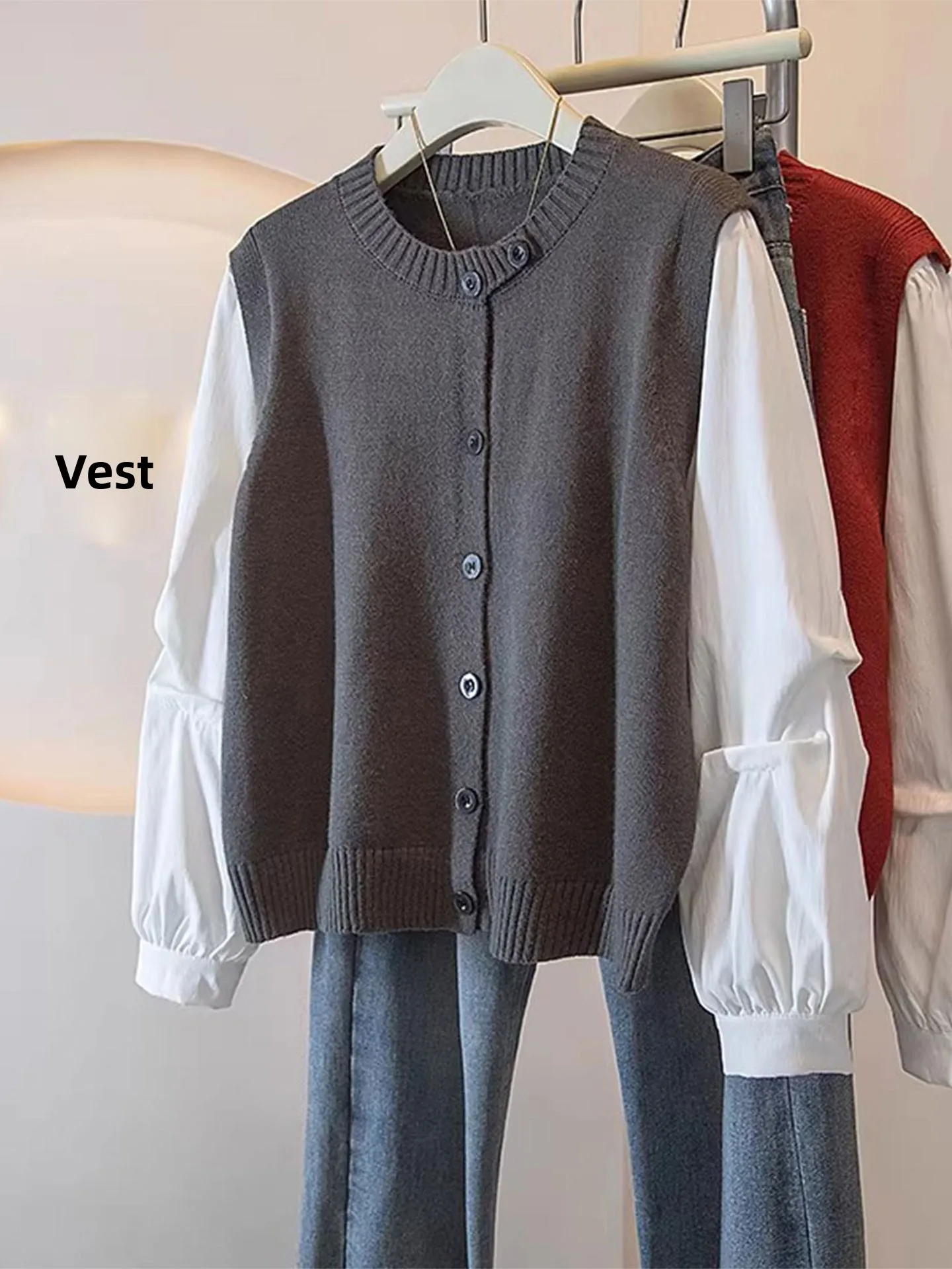 

Вязаный свободный женский жилет-кардиган на весну, модный, скрывающий живот, повседневный, с длинными рукавами, круглым вырезом, на пуговицах