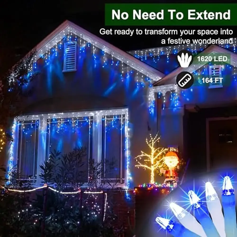 1620 LED Christmas Lights with 360 Drops 164ft Fairy Hanging String Light Set 8 Modes Waterproof Plug-in Holiday Lighting