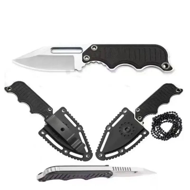 Small Fixed Blade Knife Mini Neck Keychain Knife Satin Plain Blade G10 Handle with ABS Sheath Outdoor EDC Camping Survival Tool image 3