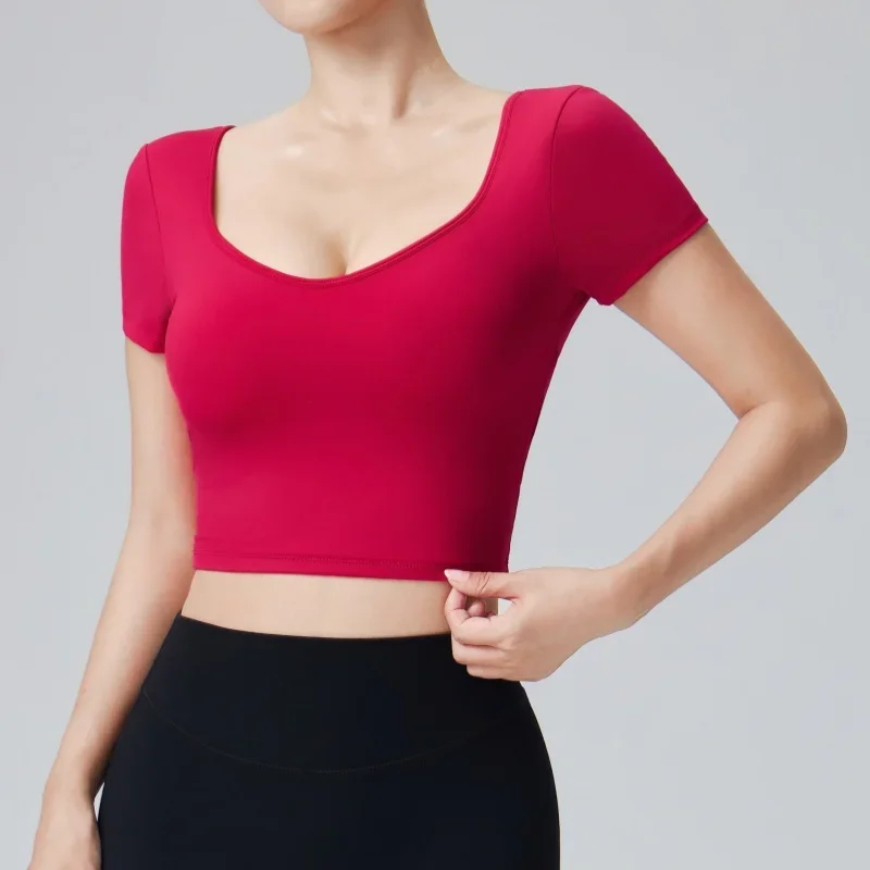 Yoga Top Women's Cross Back High Elasticity Slimming Sports Training Shirt with Chest Pad Nylon Fabric Running Fitness Gym