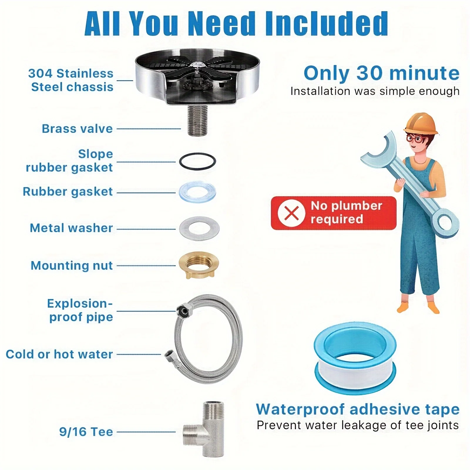 Lavadora de vidrio estándar americana, adecuada para fregadero de cocina, limpiador de tazas, accesorio para fregadero de cocina y bar