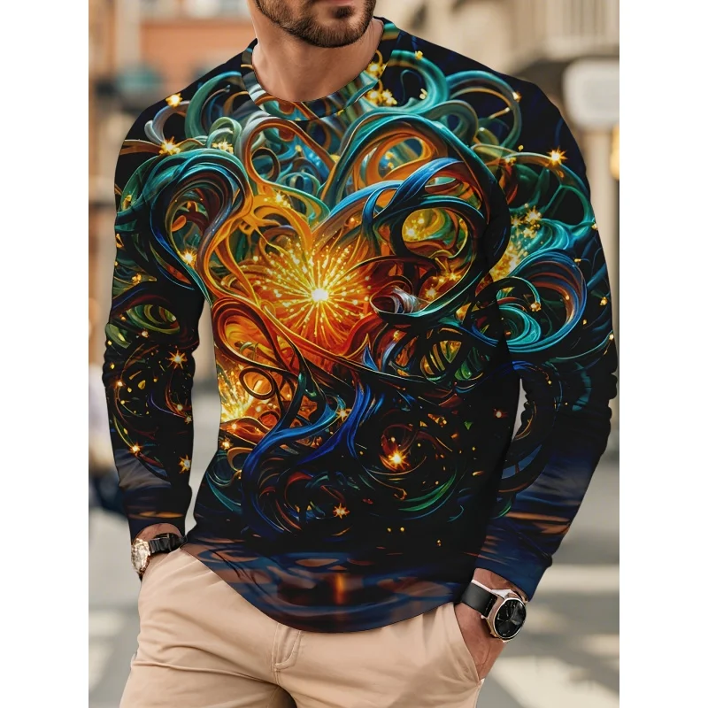 3D Printed Colorful Fantasy T Shirt For Men Starry Sky Pattern Tee Autumn Fashion Casual Long Sleeves O-Neck Tops Loose T-Shirts
