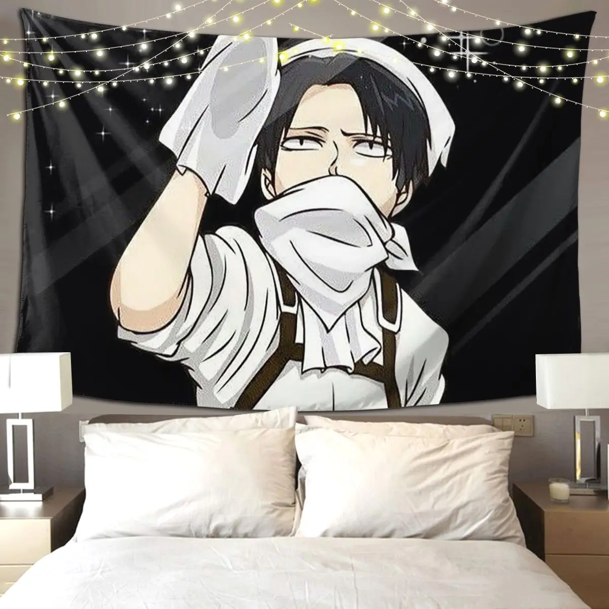 リヴァイ・アッカーマン-進撃の巨人-タペストリー-ヒッピー風-壁掛け-エステティック-ホームデコレーション-タペストリー-リビングルーム-寝室-寮の部屋用