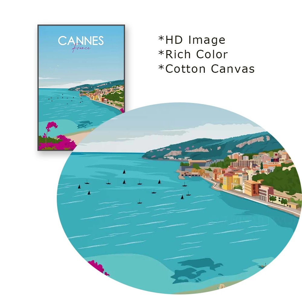 1pc frameless Retro City St Tropez Poster France Wall Art Travel Vintage Poster French Riviera Nice Travel Canvas Painting Offic - view 5
