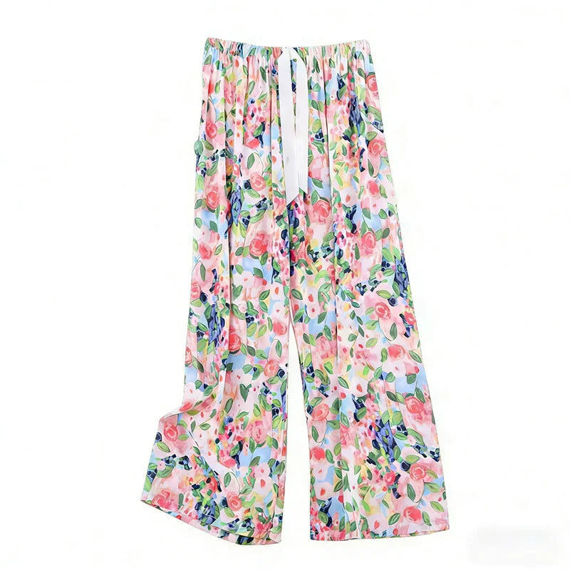 Women's Lightweight Rayon Loose Wide-Leg Pajama Pants Loungewear Multi Colors Printed Sleepwear Women's Cool Summer Sweatpants