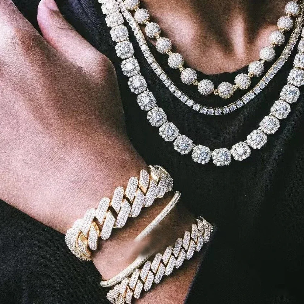 Iced Out Men Chain Bracelet With Large Big Clasp Paved 19mm Wide Cuban Chain Bracelet For Hip Hop Men Chain Wholesale Jewelry