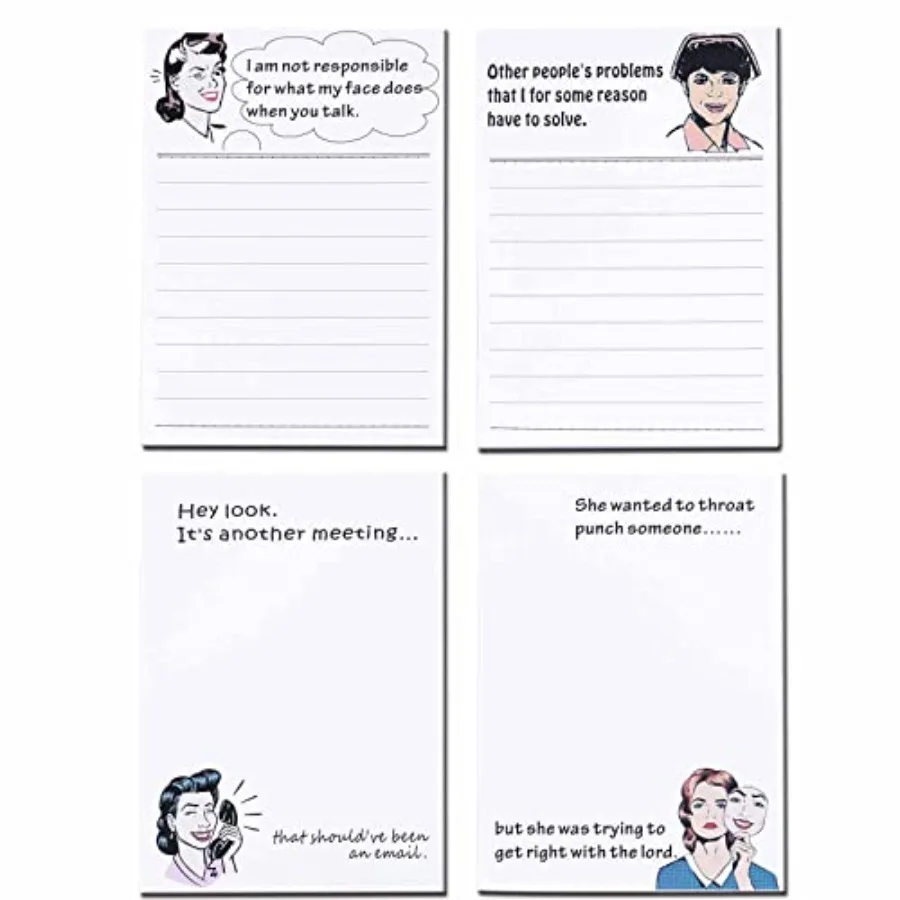 

4 Funny Novelty Memo Pads, 4 x 5.5 in 10x14cm,200 sheets, Coworker Gifts for Women, Funny Notepads for Office, Women Office Not