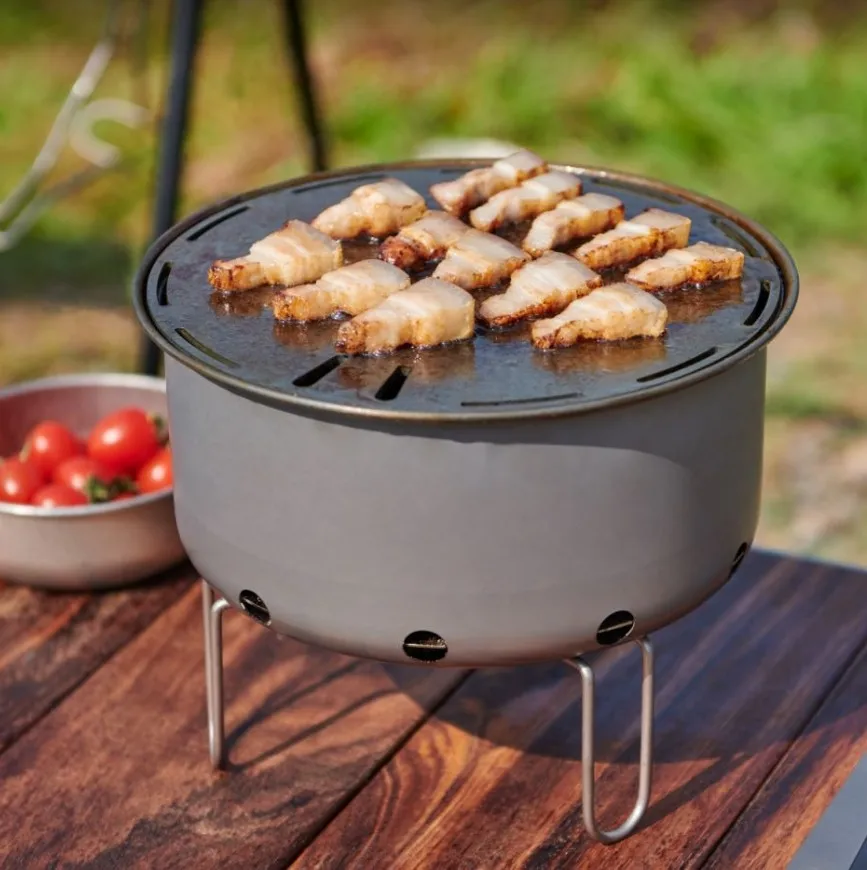 

Outdoor Titanium Portable Flat Top Korean BBQ Grill Table Foldable Iron Cooking Grill For Camping For Campsites