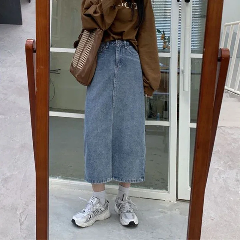 2024 donne A vita alta selvaggio fessura gonne Jeans ragazze Vintage Y2k vestiti Denim vestito femminile Harajuku blu Streetwear una linea gonne