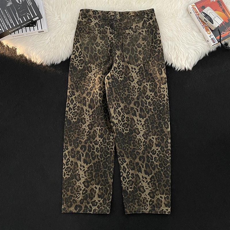 Leoparden muster y2k Jeans Frauen Hip Hop Vintage lose Baggy Designer Jeans übergroße Jeans hose mit weitem Bein Streetwear