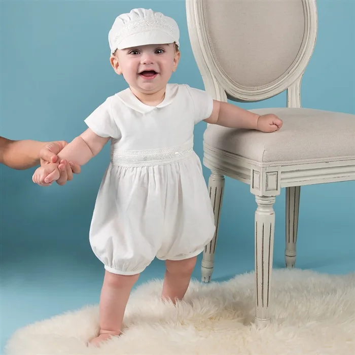 0-24M Party Wear Baby Boy Romper & Hat Baby Girl Clothing Set Summer Fashion Baby Boy Baptism Lace Christening Clothes RBF184011