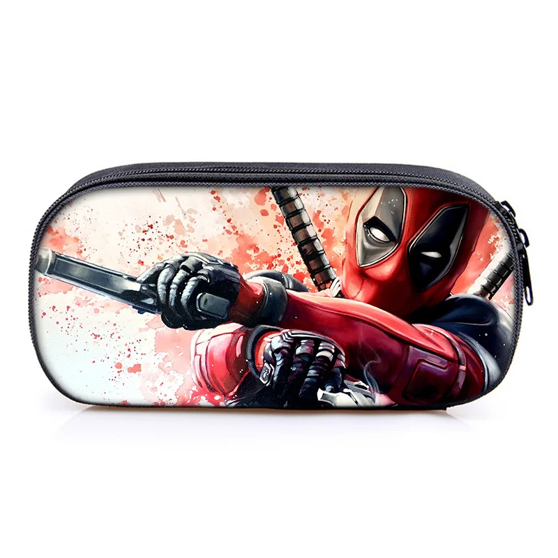 Deadpool Compartments Pencil Bag Double Layer Student Stationery Cartoon DIY Pencil Bag School Supplies with Printed Perimeter