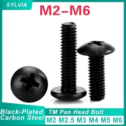 10/ 20/ 50/ 100pcs M2 M2.5 M3 M4 M5 M6 TM Screws Phillips Truss Mushroom Head Screw Black Plated Carbon Steel Screw