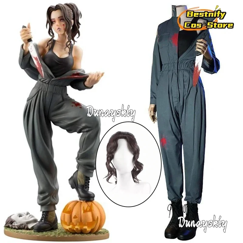 Disfraces de Michael Myers de la Película ABC123Cosplay para Halloween, Trajes de Trabajo para Mujer, Monos, Uniformes, Atuendos de Anime, Peluca 3'd,5;h.9/