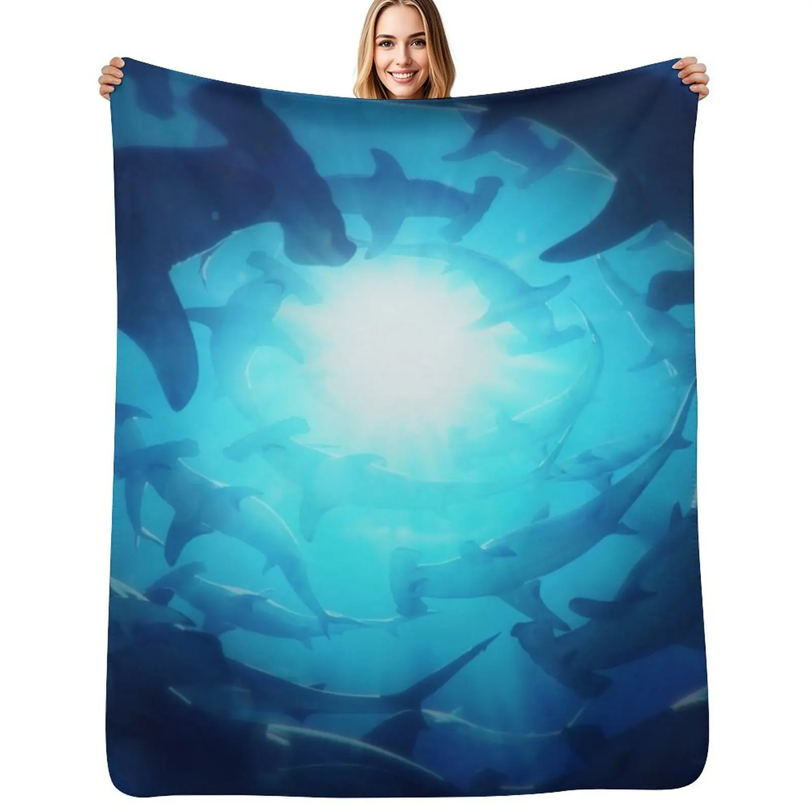 

Shark school Throw Blanket Warm Plush Fuzzy Blanket for Living Room