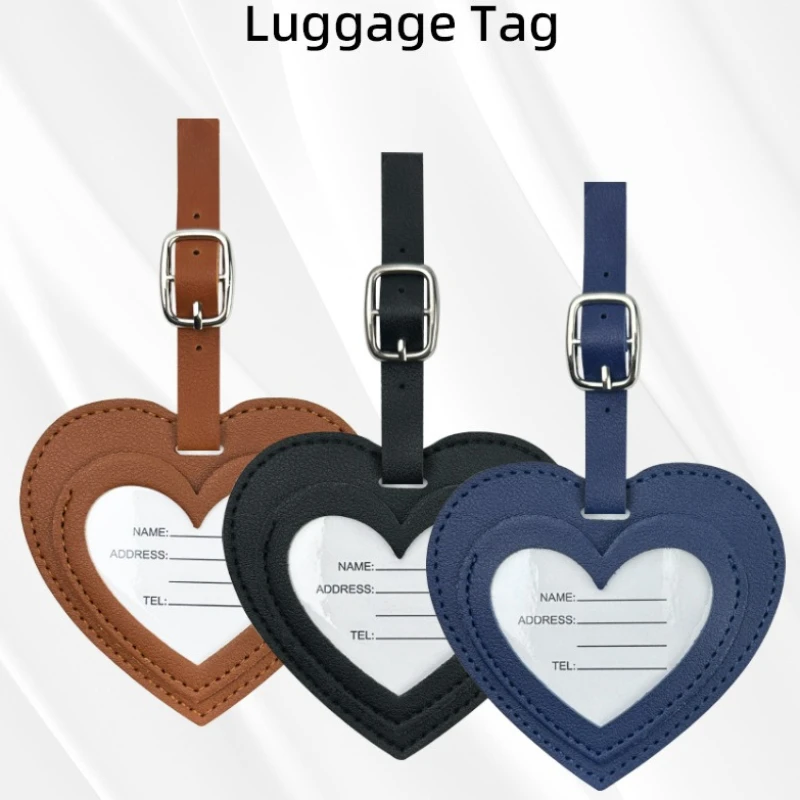 Etykieta bagażowa w kształcie serca ze skóry PU, zawieszka do walizki z adresem, identyfikator do bagażu, klips z imieniem i adresem, akcesoria podróżne