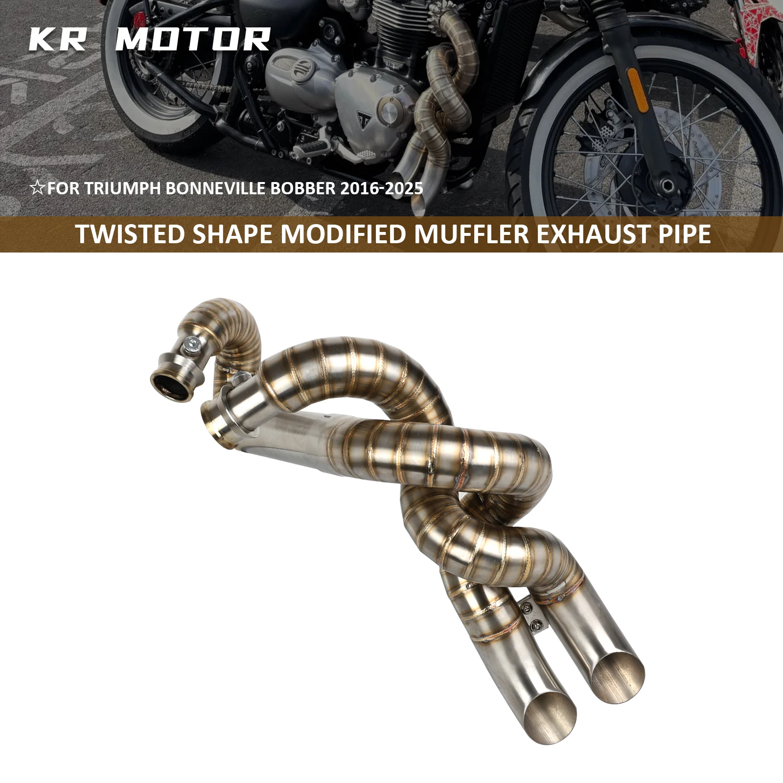 For Triumph Bonneville Bobber 2016-2026 Motorcycle Exhaust System Twisted Shape Modified Muffler Stainless Steel Matte/Glossy