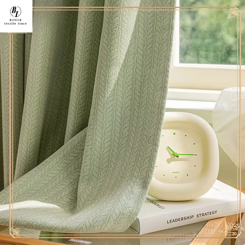 

Simple Modern Curtain Living Room Bedroom Dining Room Chenille Jacquard Thickening Blackout Bay Window Custom Green Light Luxury