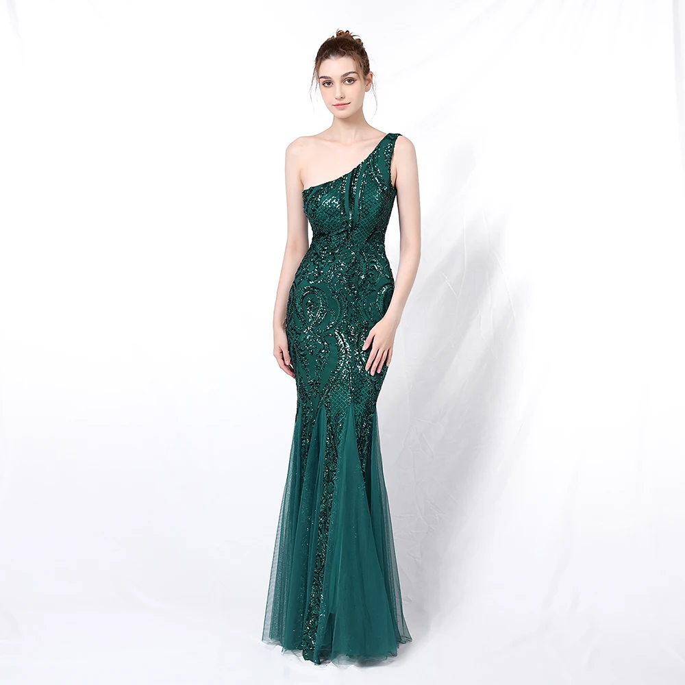 Customized Women's Evening Gown One Shoulder Sequined Long Mermaid Formal Dress Formal Prom Cocktail Wedding Ballgown