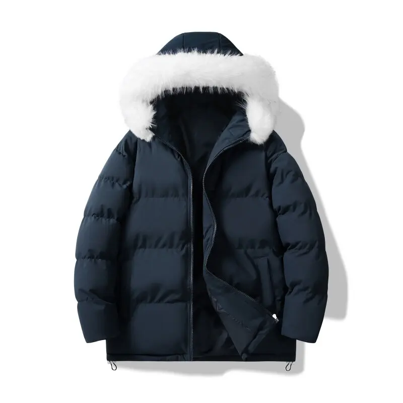 

Winter Fashion Solid Color Thickened Warm Hooded Cotton-Padded Jacket Men's Loose Sports Windproof High-Quality Plus-Size Coat