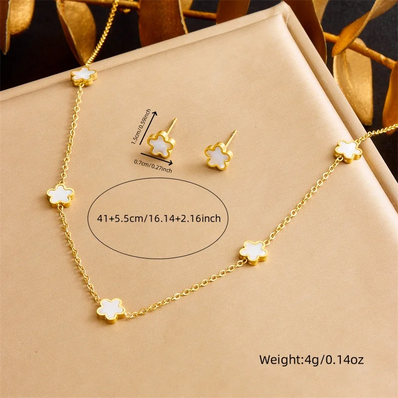 DIEYURO 316L Stainless Steel White Sea Shell Five Leaf Flower Necklace Bracelet Suit Womens 2024 New TrendNon-fadingjewelry Set