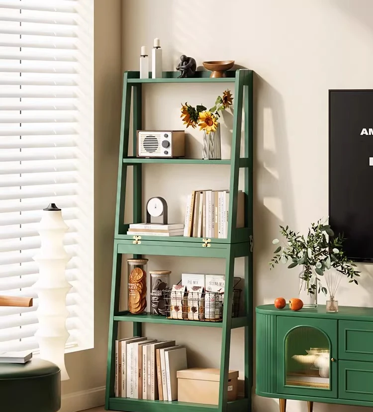 Solid wood trapezoidal five-layer bookshelf integrated against the wall foldable Nordic living room study storage