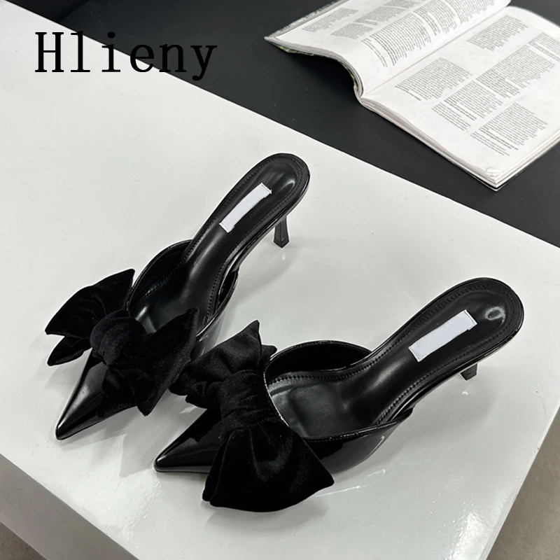 Hlieny 2024 New Spring Big Butterfly-knot Women Slippers Sandals Shallow Pointed Toe High Heel Pumps Ladies Stripper Mules Shoe