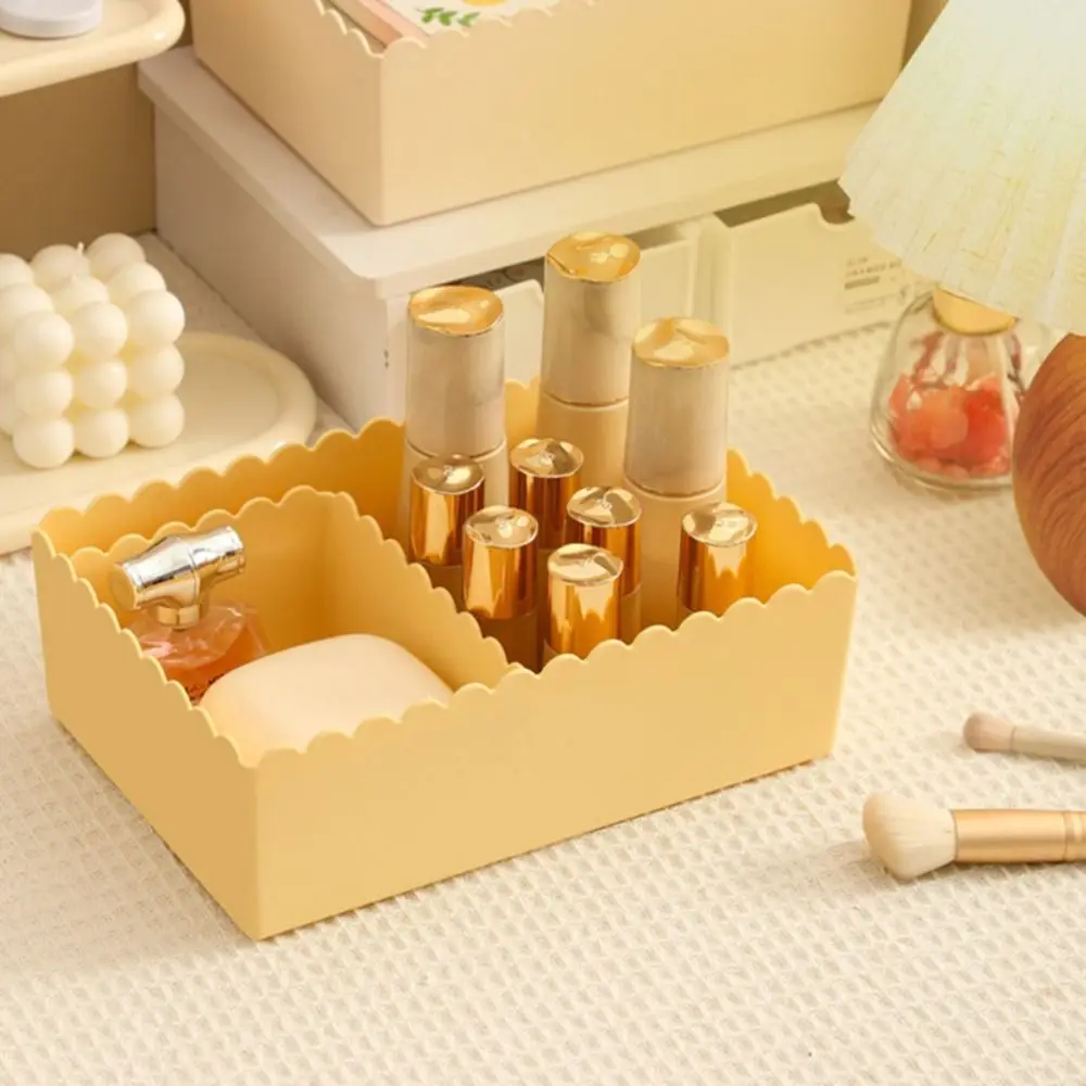 Durable Plastic Desktop Storage Box Cream Color Stackable Storage Containers Desktop Storage Bins Home Office