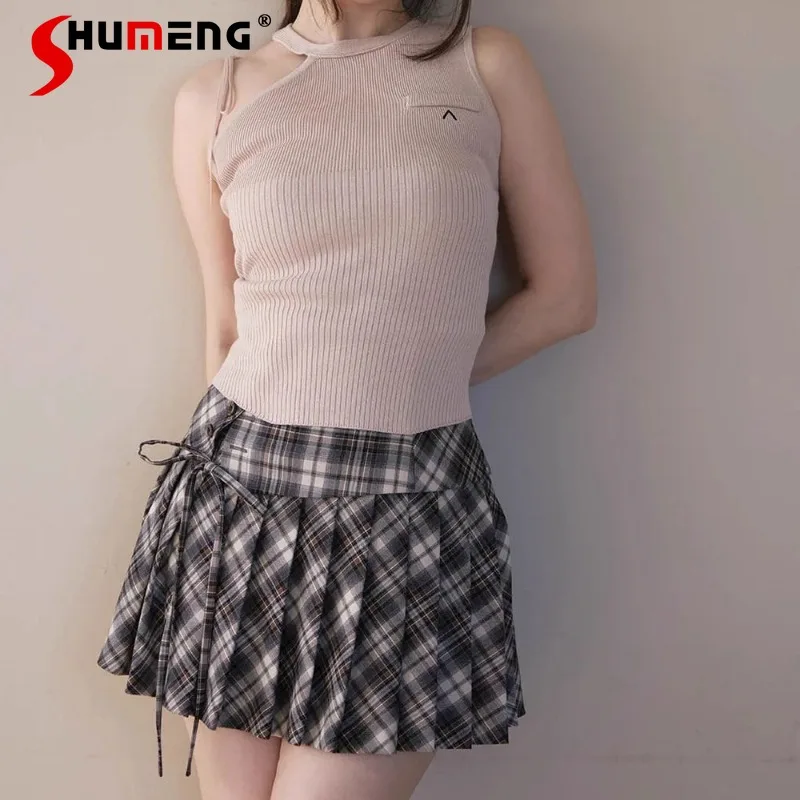 

New Japanese Lolita Style Sweet Cute Straps Waist Thin High-waisted Pleated Short Skirt Women's Chic Mini Short Skirts Clothes