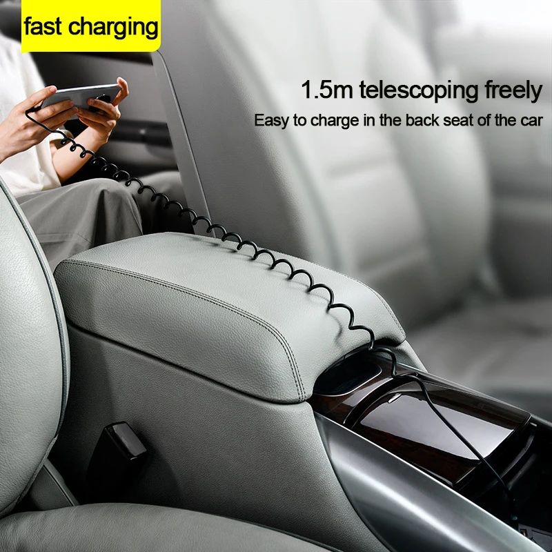 66W 5A Fast Charging Type C Cable Spring Telescopic Car Phone Charger USB Cable For Samsung Xiaomi Redmi USB C Cable