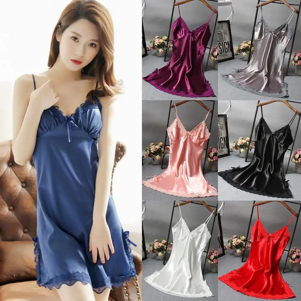 Trendy Lace Patchwork Women Night Robe Sleeveless Lady Nightdress Comfortable Women Nightdress Lady Clothing