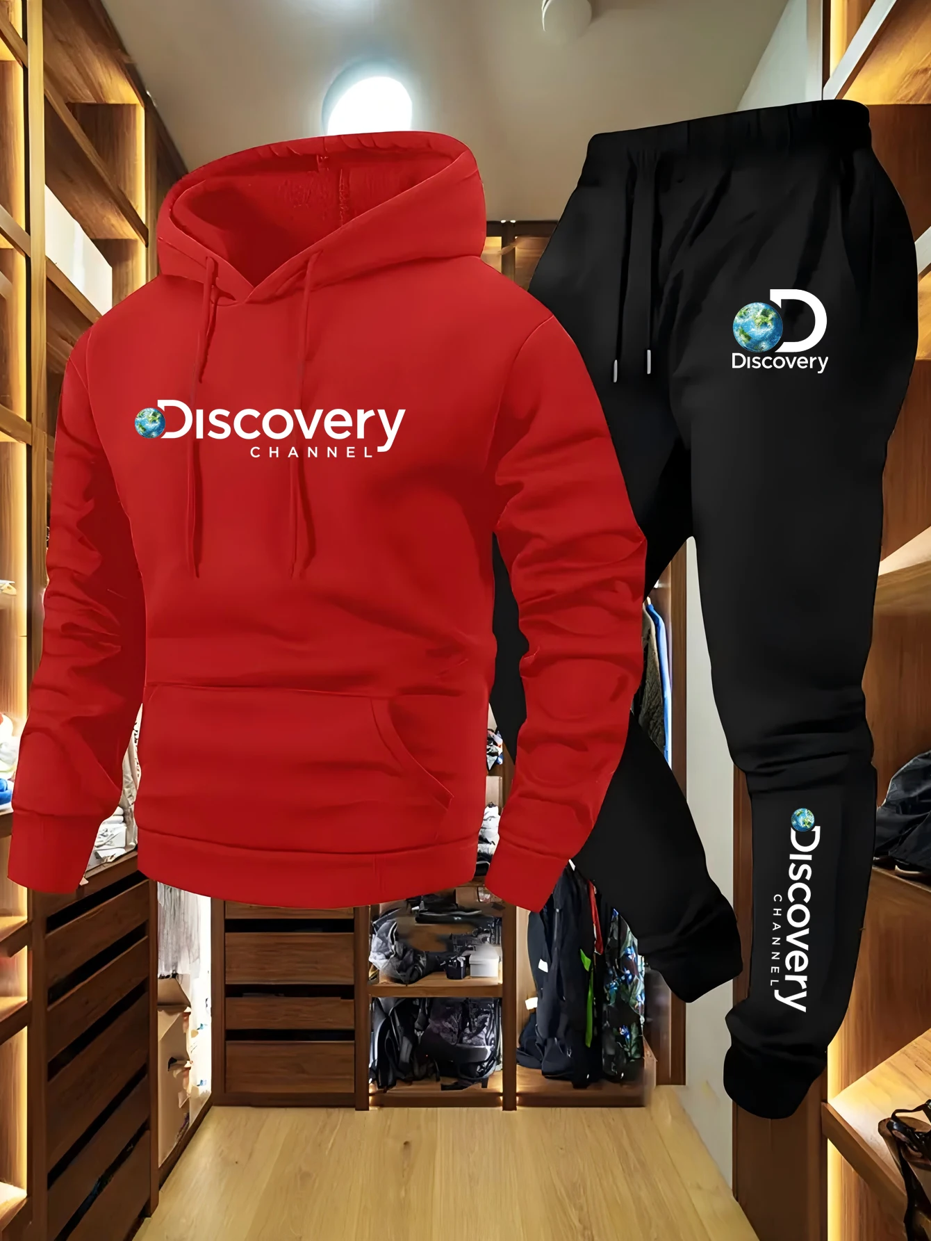 ديسكفري 2025 الرجال شتاء جديد عادية كنزة بغطاء رأس من الصوف + Sweatpants مريحة ودافئة فضفاضة قطعتين دعوى للرجال والنساء لطيف