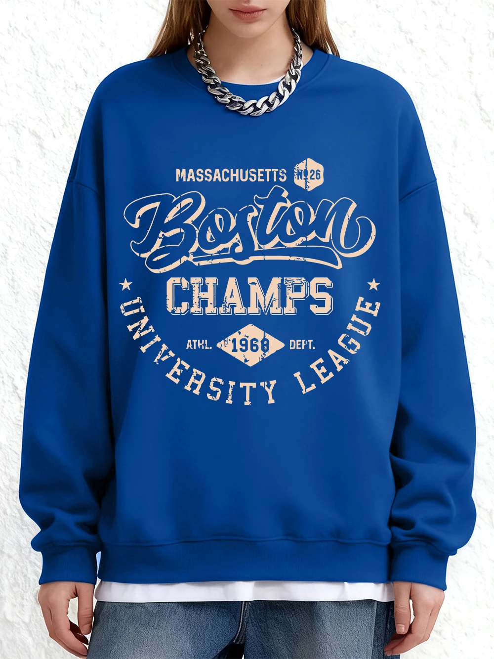 Felpa con stampe retrò della Boston University League Felpa da donna in pile invernale calda con cappuccio girocollo Jogger Pullover Abiti larghi di base