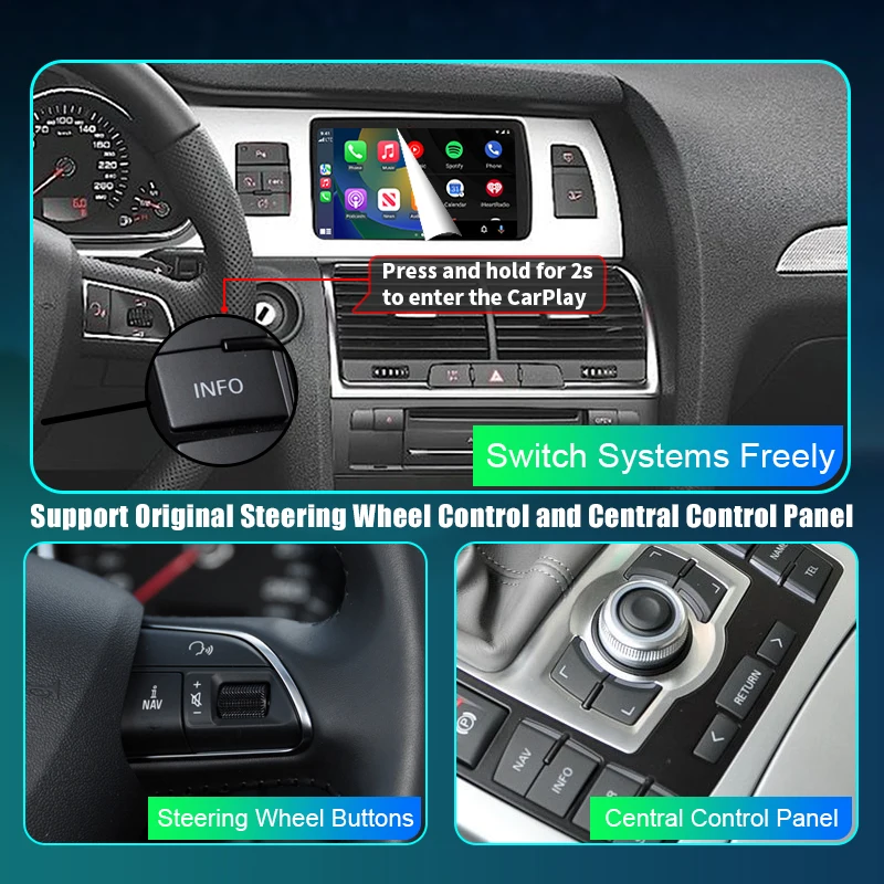 Wireless Apple CarPlay Android Auto Interface for Audi Q7 2010-2015, with Mirror Link AirPlay Navigation Car Play Functions