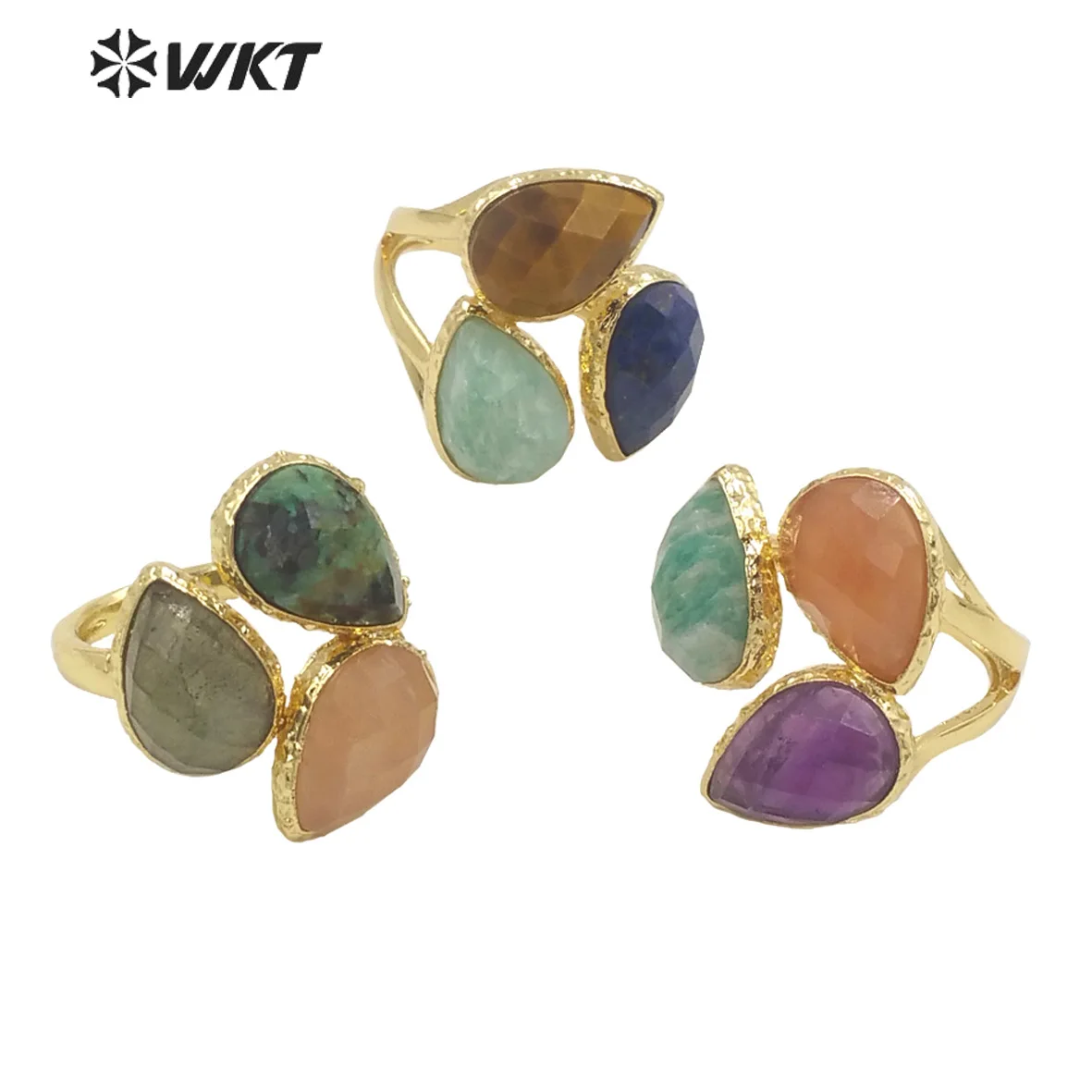 

WT-R491 Charming Style Natual Gemstone Supplies Accessory Ring 18K Gold Plated Jewelry Droplet Shap Vintage Sale