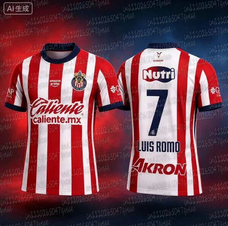 2026 Guadalajara Chivas Luis Romo 7 # Fußballtrikot Sommer 3D Sport Fußball T-Shirt Atmungsaktiv Schnelltrocknend Familienoutfit – Detail 5