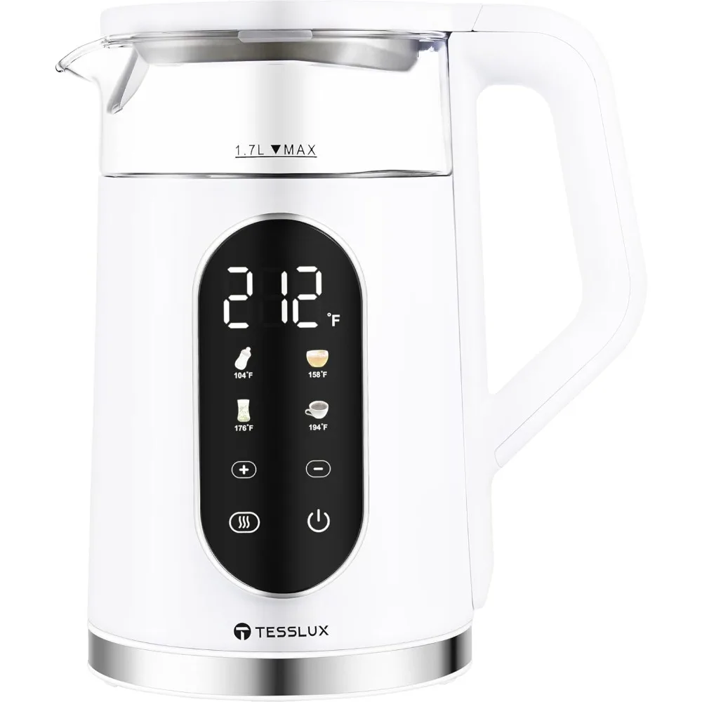 

Electric Kettle, 1500W Fast Boiling Glass Water Kettle with Temperature Control, 1.7L Cordless Stainless Steel Base, Keep Warm