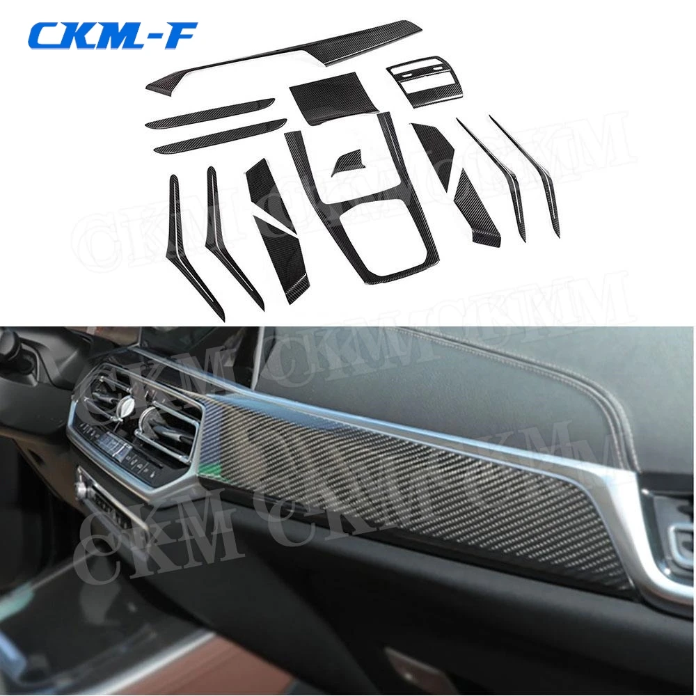 Dry Carbon Fiber Car Door Inner Trim Strips Covers Stickers Gear Shift Panel Storage Box Inner Decoration for BMW X5 G05 2020+