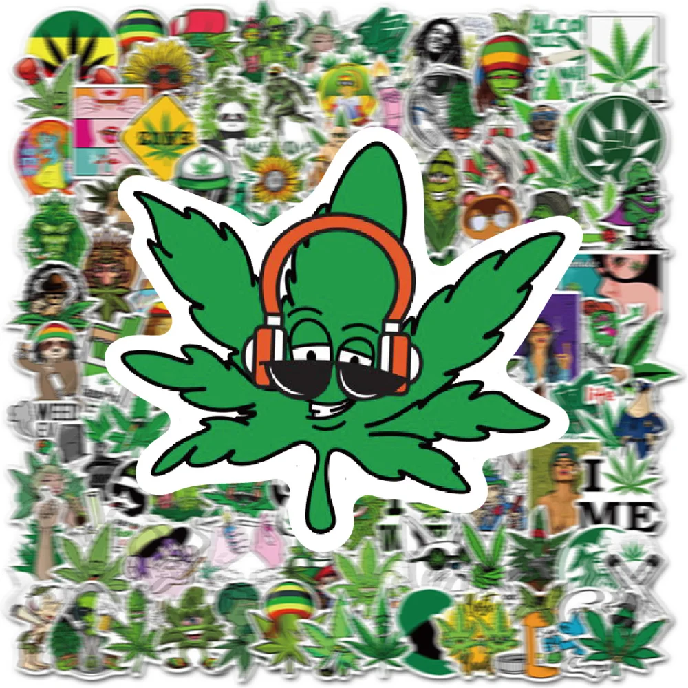 50/100pcs Weed Leaves Smoking Cool Stickers Waterproof Stickers for Laptop Water Bottles Bumper Computer Phone Adults Sticker